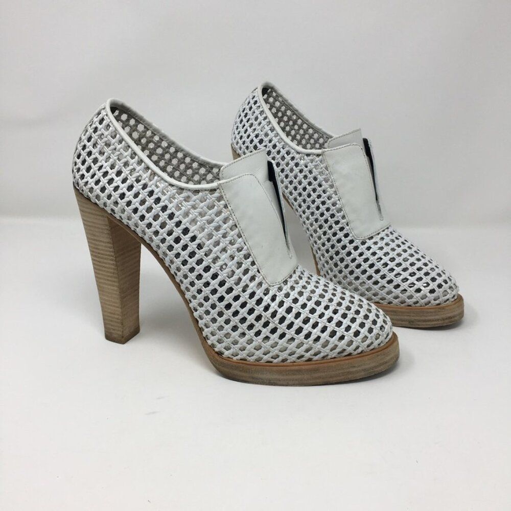 Balenciaga Mesh Leather Booties Short Boots 39 / 8.5 US Stacked Heels 5" White